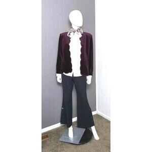 1980's Burgundy Velvet Blazer Scalloped Edge Open Jacket size 10 from ACT III